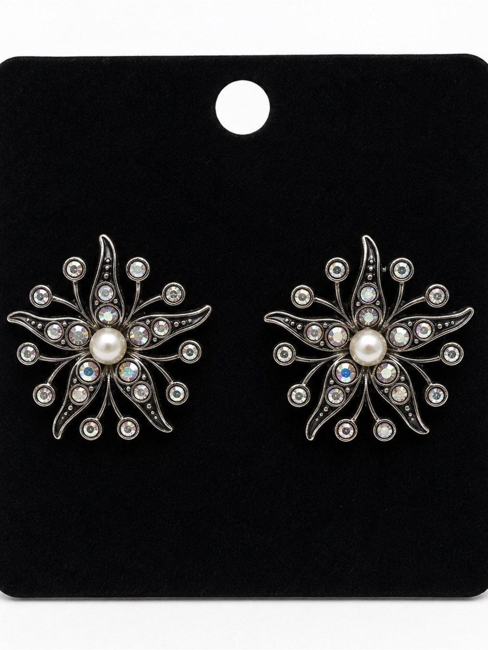 Silver-Tone Floral Pearl & Crystal Earrings - Women Jewelry